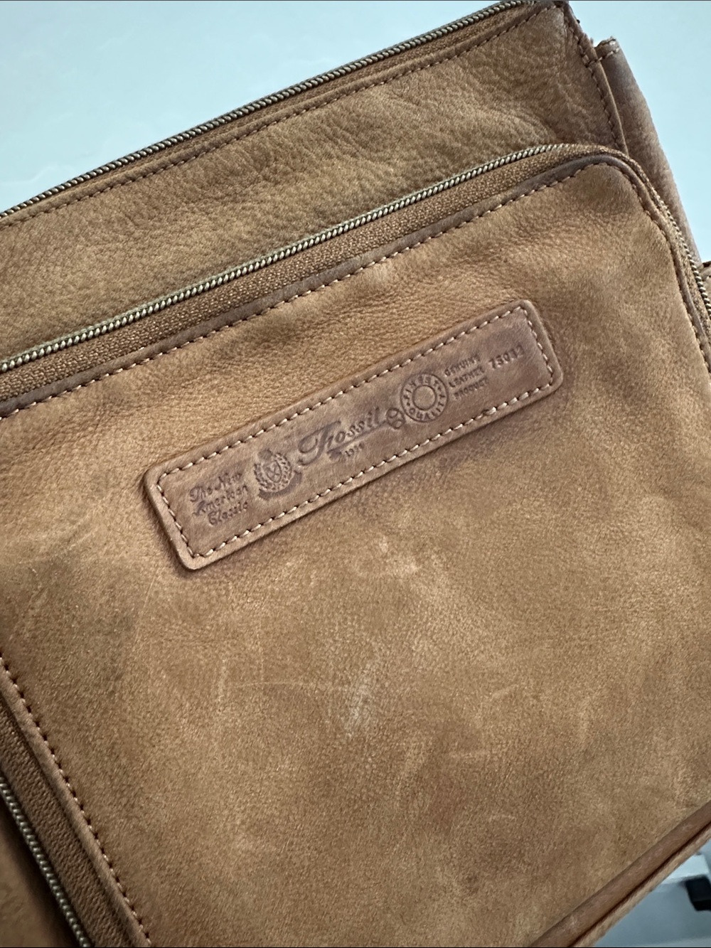 Fossil Brown Suede Messenger Bag